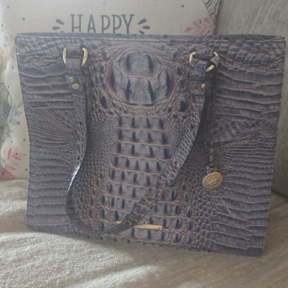 Brahmin Croc-Embossed Tote in Rich Purple